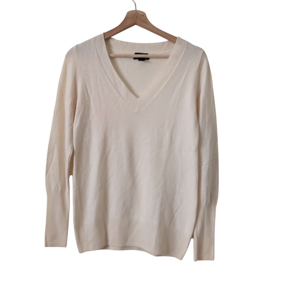 J.Crew Collection Cream 100% Italian Cashmere V-Neck Sweater Womens Medium Luxe